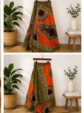 African print wrap maxi skirt